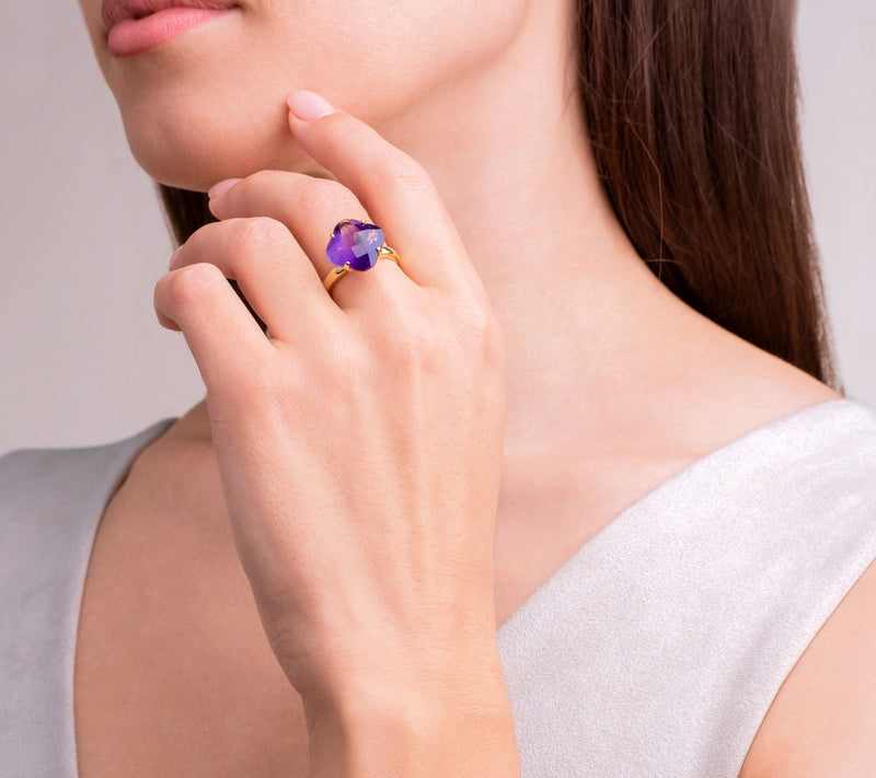 Affinity Gems Amethyst Quatrefoil Clover Ring, 18k Gold — View 4