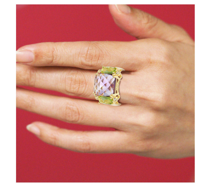 Affinity Gems Amethyst & Peridot Cocktail Ring, 18K Plated — View 5