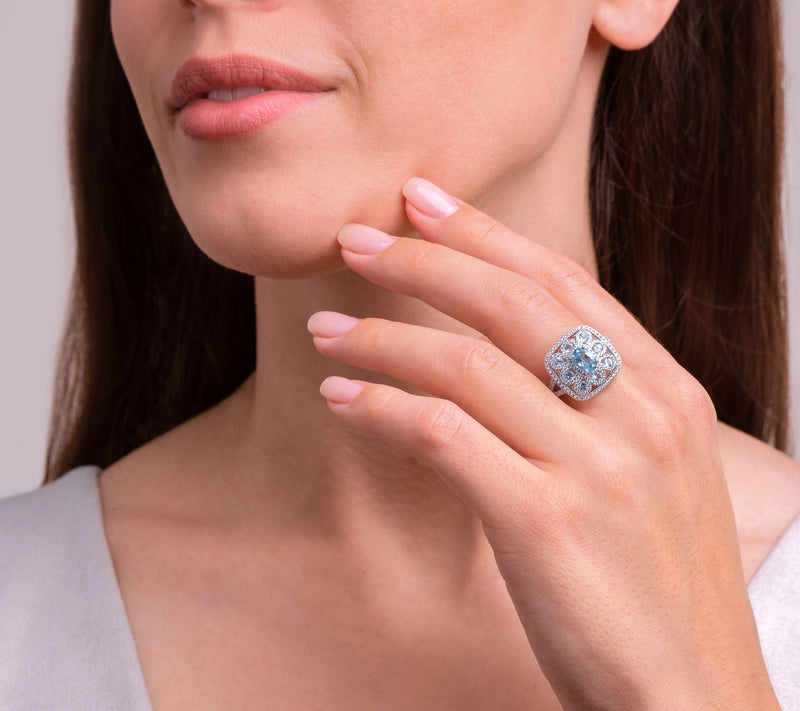 Affinity Gems Blue Topaz & White Zircon Ring, Sterling — View 4