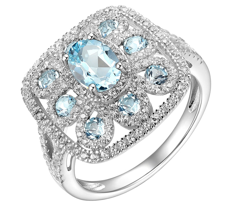Affinity Gems Blue Topaz & White Zircon Ring, Sterling — View 3