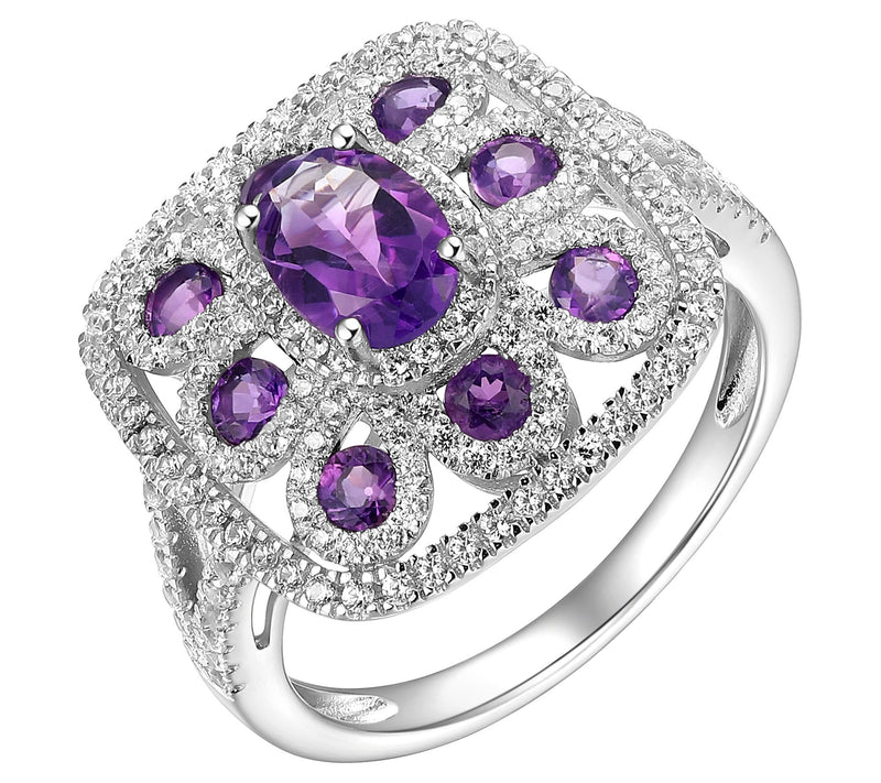 Affinity Gems Amethyst & White Zircon Ring, Sterling — Main view