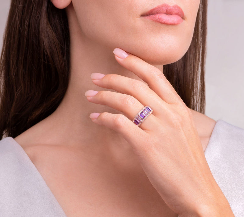 Affinity Gems Amethyst & White Topaz Ring, 14K Rose Plated — View 4