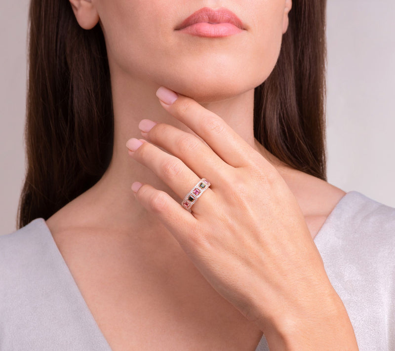 Affinity Gems Tourmaline & Topaz  Band Ring, 14K Rose Plated — View 5