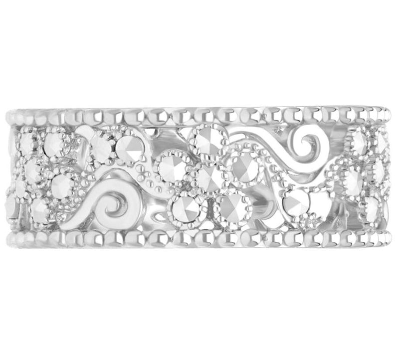 Dallas Prince Silver Chrome Marcasite HeirloomBand Ring — Main view