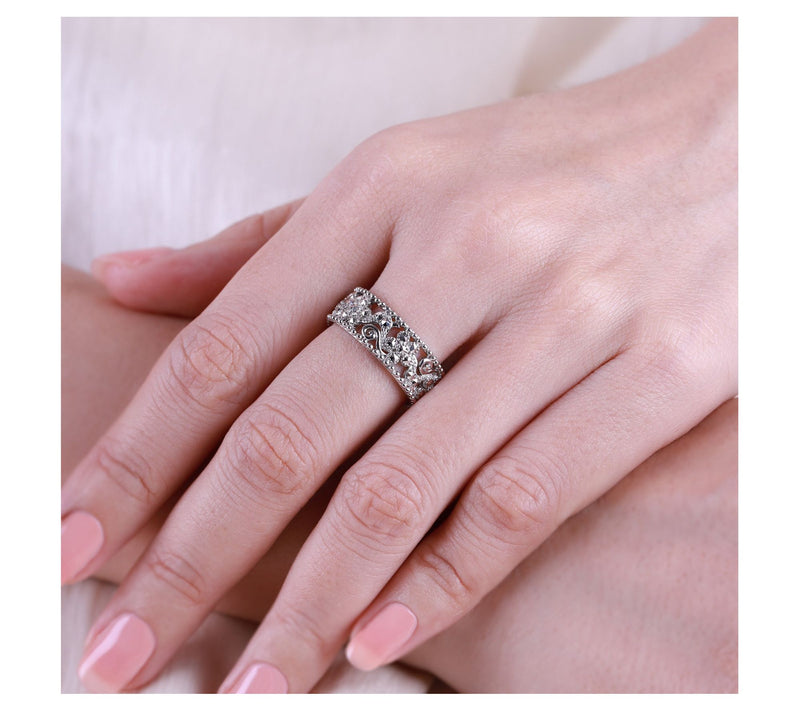 Dallas Prince Silver Chrome Marcasite HeirloomBand Ring — View 5