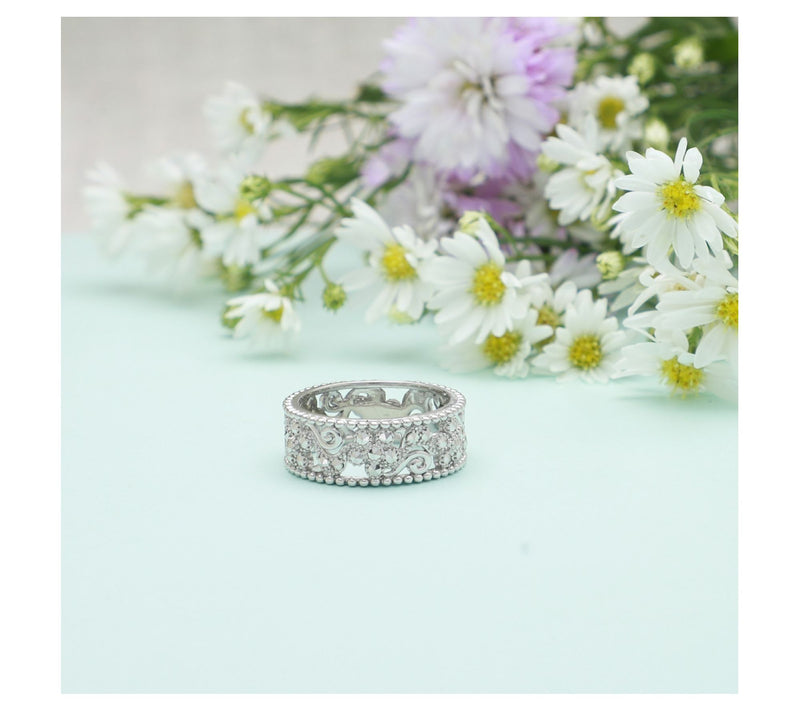 Dallas Prince Silver Chrome Marcasite HeirloomBand Ring — View 4