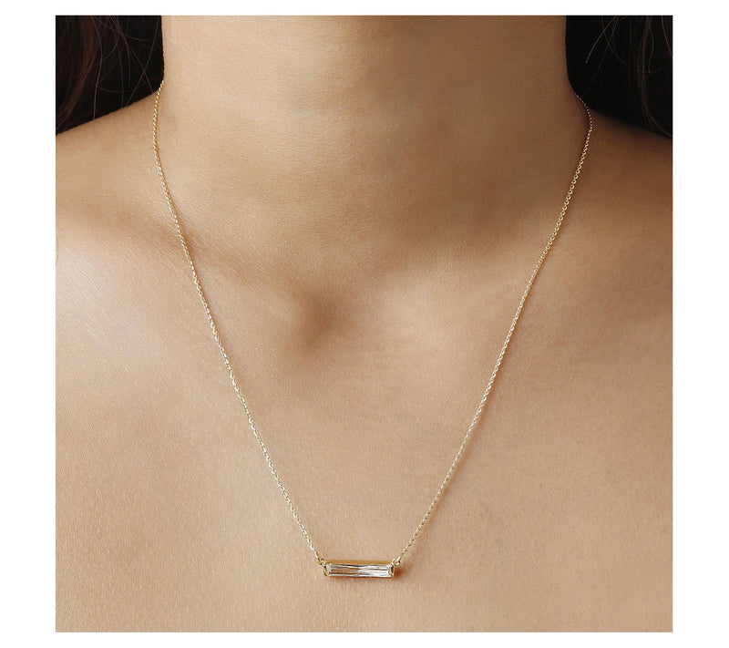 Diamonique Italia Baguette Bar Necklace, 18K Gold Plated — View 3
