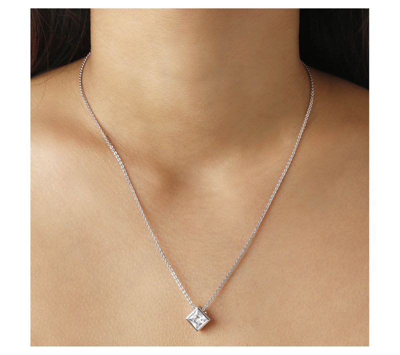 Diamonique x Bronzo Italia Slide Necklace, 18KGold Plated — View 3