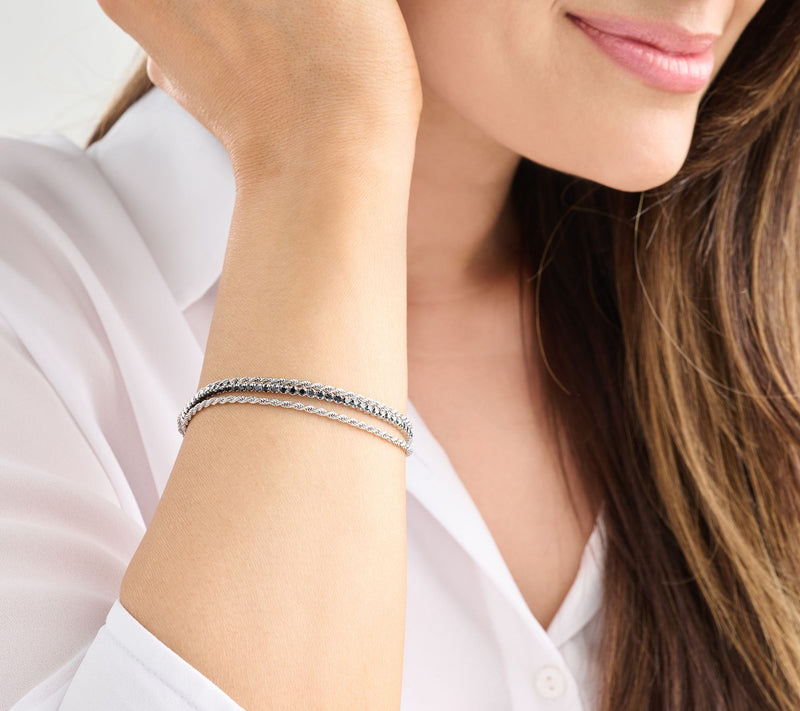 Diamonique Italia Triple Strand Black Stone Bracelet, Sterl — View 5
