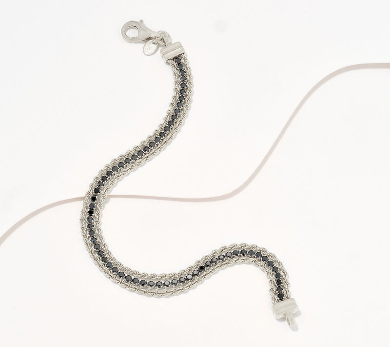 Diamonique Italia Triple Strand Black Stone Bracelet, Sterl — View 2