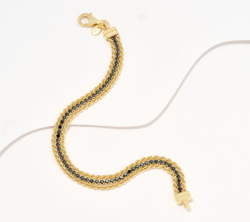 Diamonique Italia Triple Strand Black Stone Bracelet, Sterl — View 7