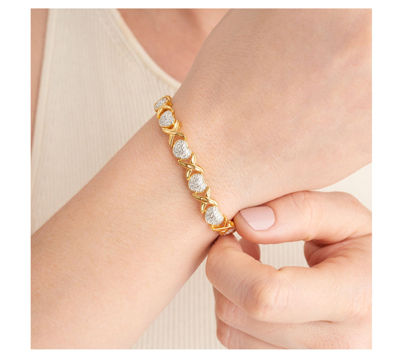 18K Gold Plated Diamond Accent X & O Heart Bracelet — View 4