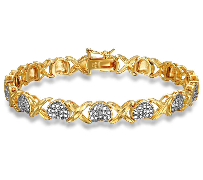 18K Gold Plated Diamond Accent X & O Heart Bracelet — View 2