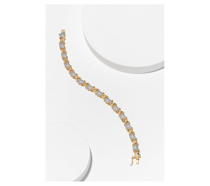 18K Gold Plated Diamond Accent X & O Heart Bracelet — View 3