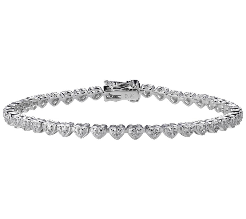 Sterling Silver Diamond Heart Line Tennis Bracelet — Main view
