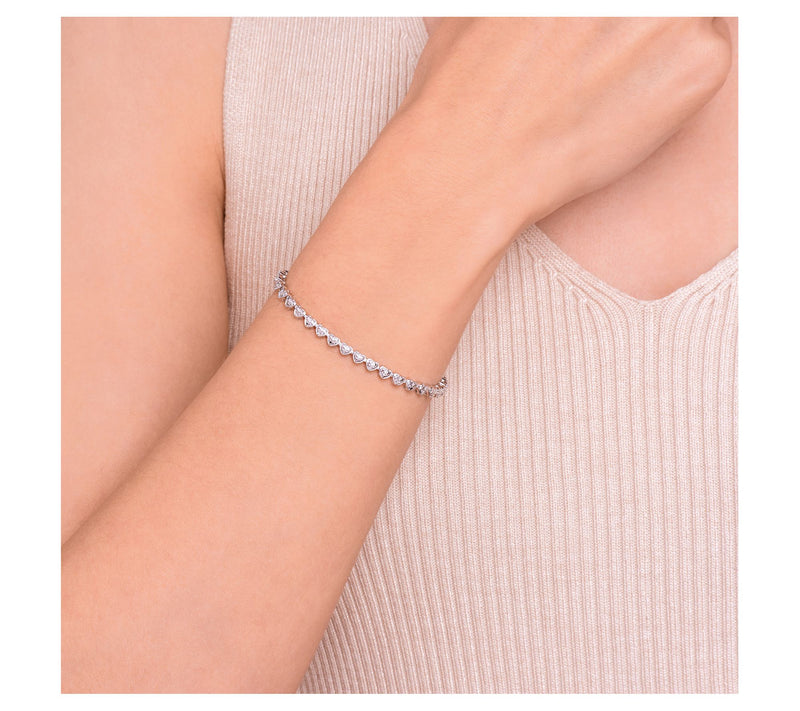 Sterling Silver Diamond Heart Line Tennis Bracelet — View 2