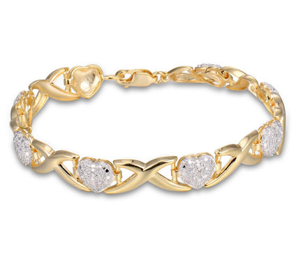 18K Gold Plated Diamond Accent XO Heart Bracelet