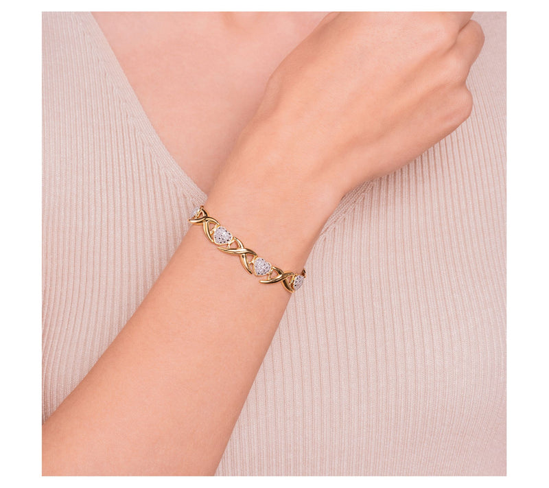 18K Gold Plated Diamond Accent XO Heart Bracelet — View 2