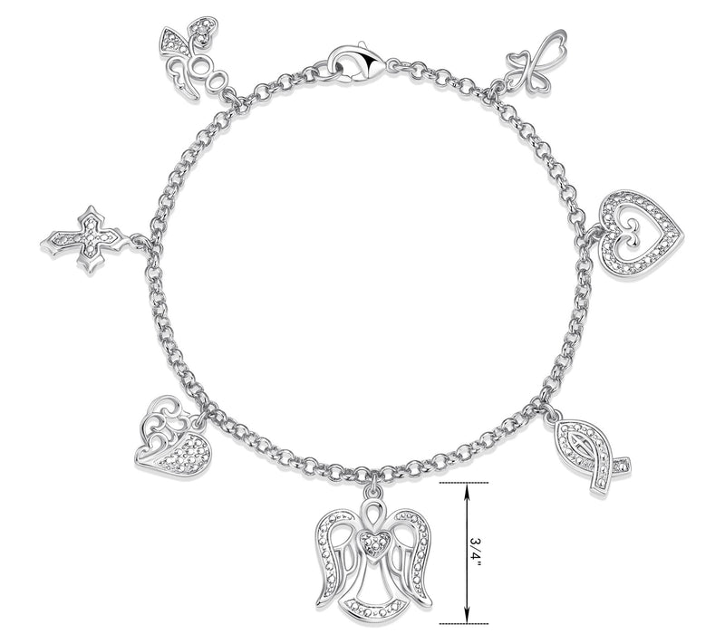 Sterling Silver Diamond Accent Multi-Charm Bracelet — View 2