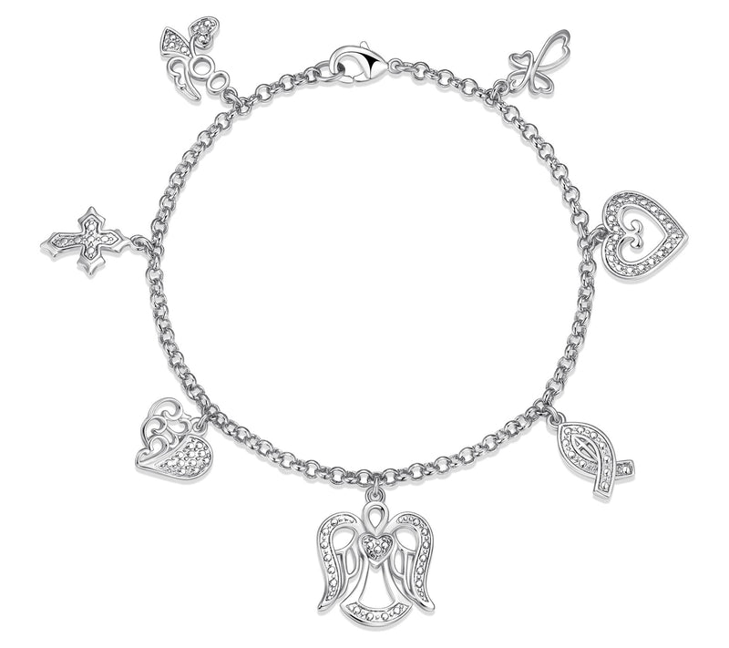 Sterling Silver Diamond Accent Multi-Charm Bracelet — Main view