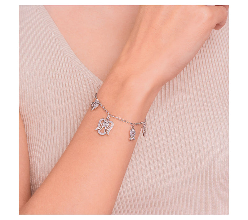Sterling Silver Diamond Accent Multi-Charm Bracelet — View 3