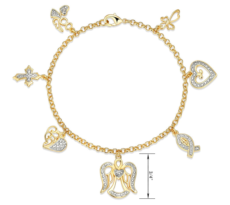 18K Gold Plated Diamond Accent Multi-Charm Bracelet — View 2