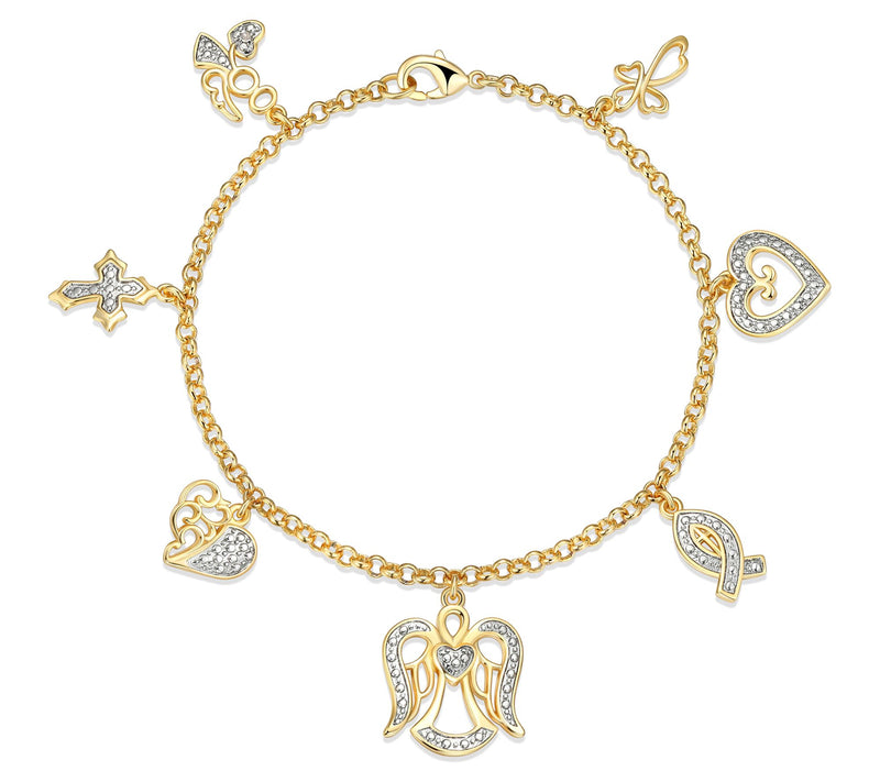 18K Gold Plated Diamond Accent Multi-Charm Bracelet — Main view