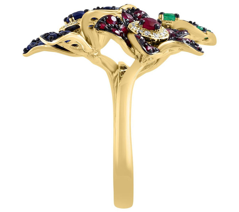 Effy Multi-Gemstone & Diamond Floral Ring, 14KGold — View 3