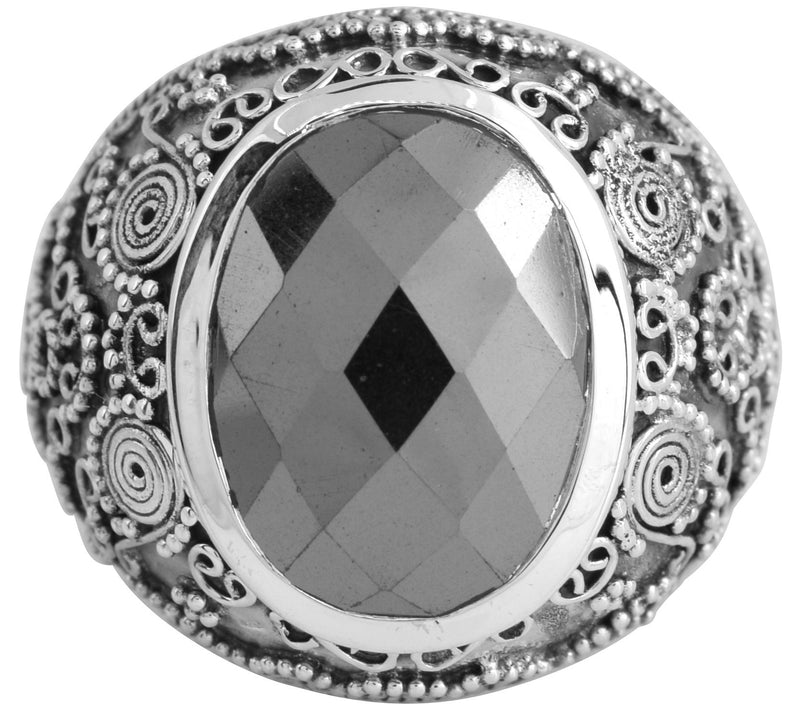 Artisan Crafted Sterling Silver Hematite Solitaire Ring — View 2