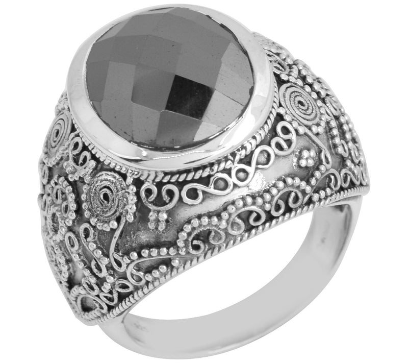 Artisan Crafted Sterling Silver Hematite Solitaire Ring — Main view