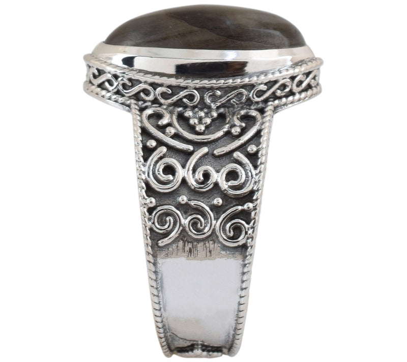 Artisan Crafted Sterling Silver Labradorite Oxidized Ring — View 4