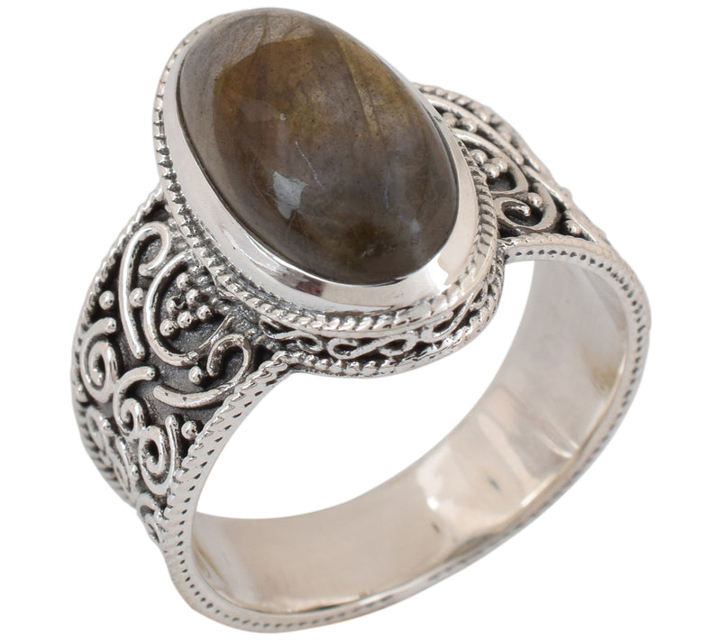 Artisan Crafted Sterling Silver Labradorite Oxidized Ring — View 7