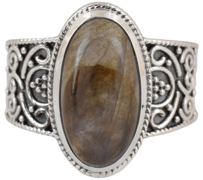 Artisan Crafted Sterling Silver Labradorite Oxidized Ring — View 2