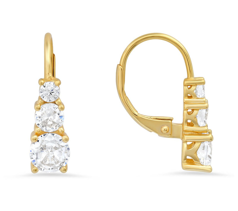 Sterling Silver 3-Stone Leverback Earrings — View 5
