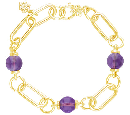 Ariva 18K Gold Clad Paperclip Link Gemstone Bead Bracelet