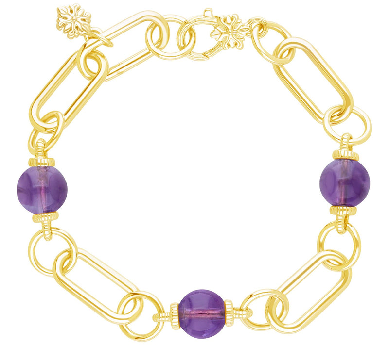 Ariva 18K Gold Clad Paperclip Link Gemstone Bead Bracelet — View 9
