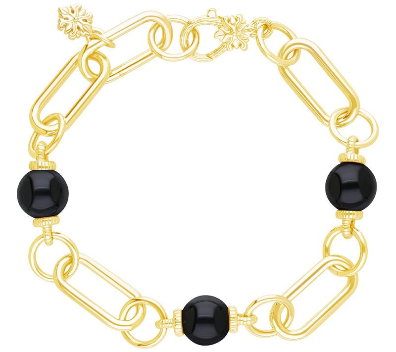 Ariva 18K Gold Clad Paperclip Link Gemstone Bead Bracelet — View 10