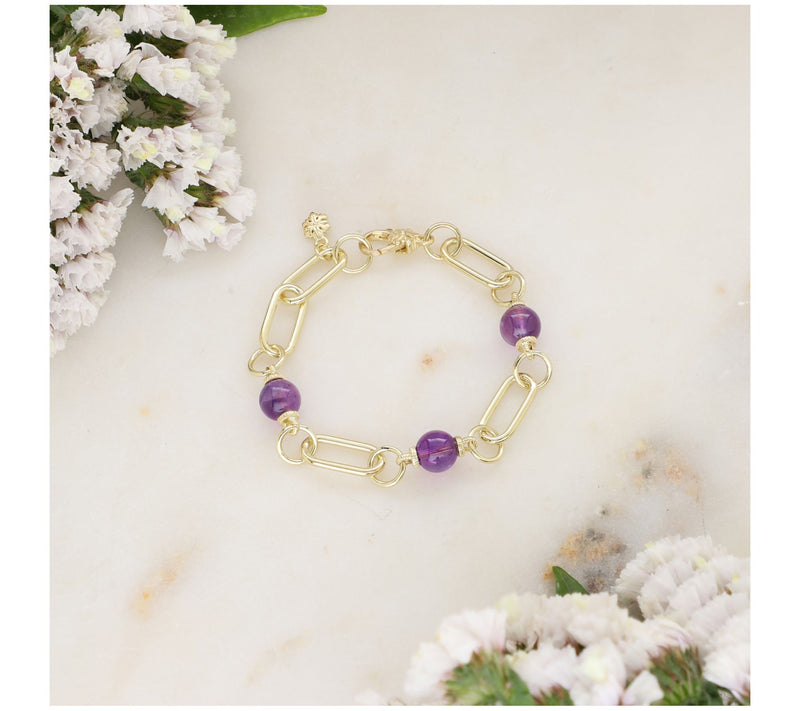 Ariva 18K Gold Clad Paperclip Link Gemstone Bead Bracelet — View 4