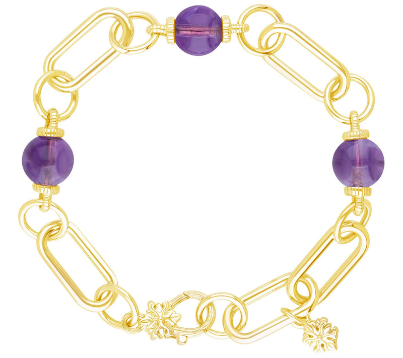 Ariva 18K Gold Clad Paperclip Link Gemstone Bead Bracelet — View 2