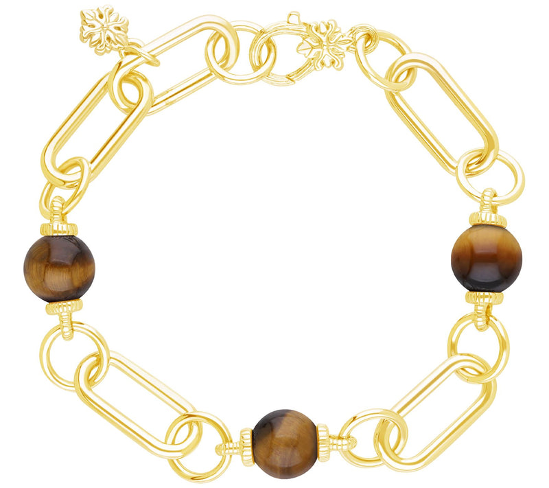 Ariva 18K Gold Clad Paperclip Link Gemstone Bead Bracelet — View 11