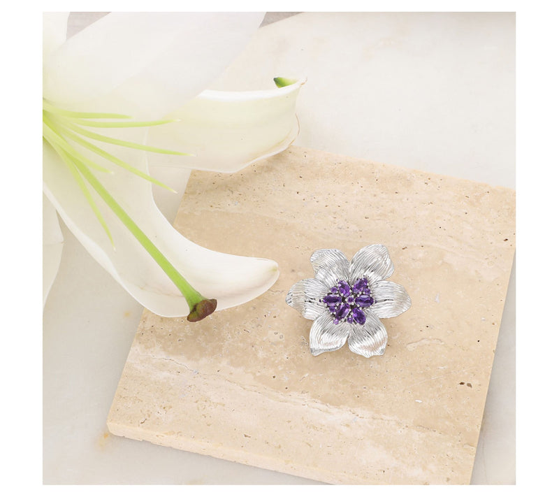 Ariva Sterling Silver Amethyst Lily Pin Pendant — View 4