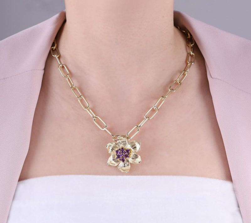 Ariva Sterling Silver Amethyst Lily Pin Pendant — View 6