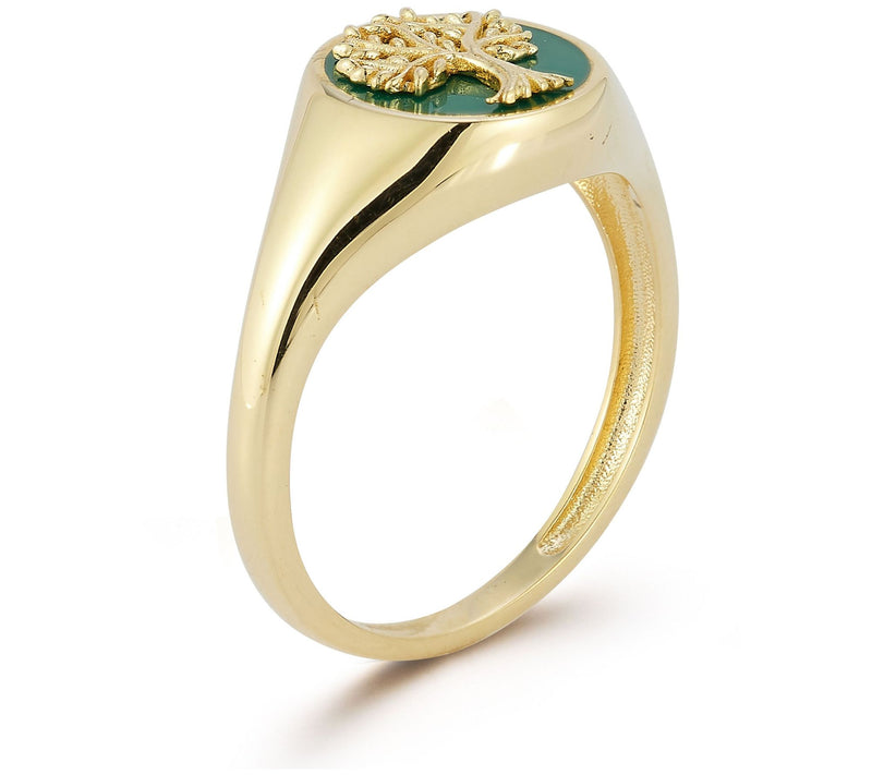 Luminosa Gold E namel Tree of L ife Signet Ring , 14K — View 2