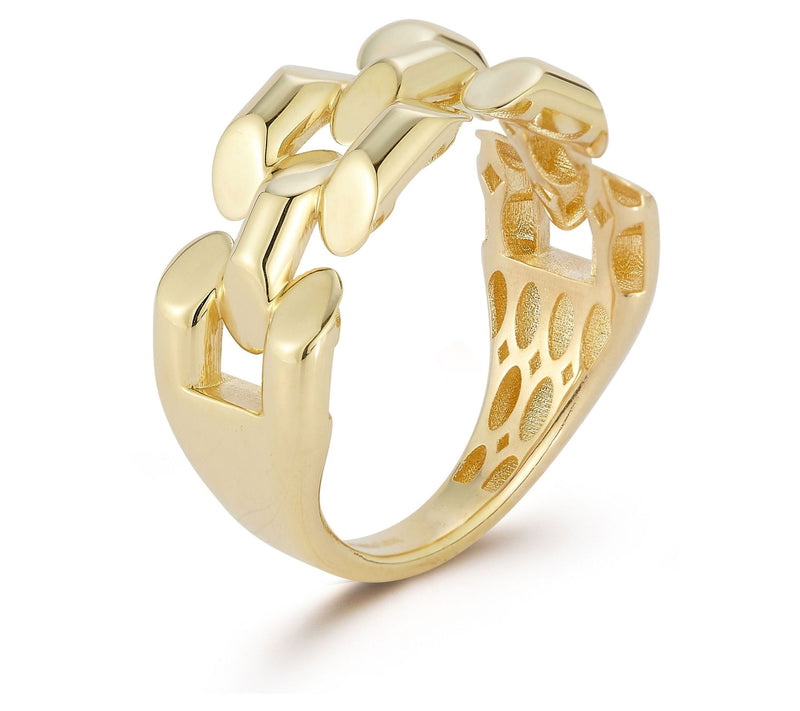 Luminosa Gold Panther Link Band Ring, 14K — View 2