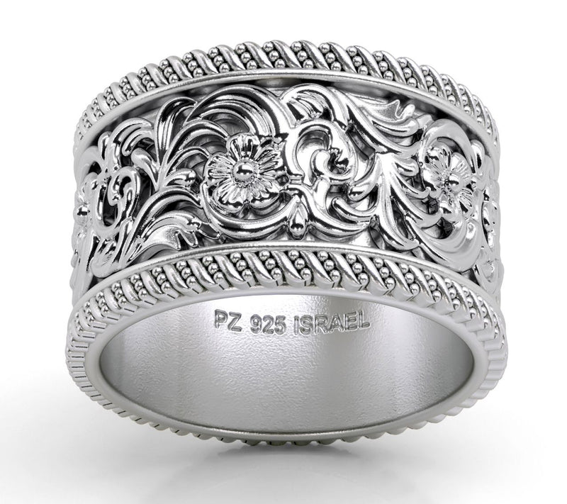 Or Paz Sterling Silver Textured Edge Spinner Band Ring — View 3