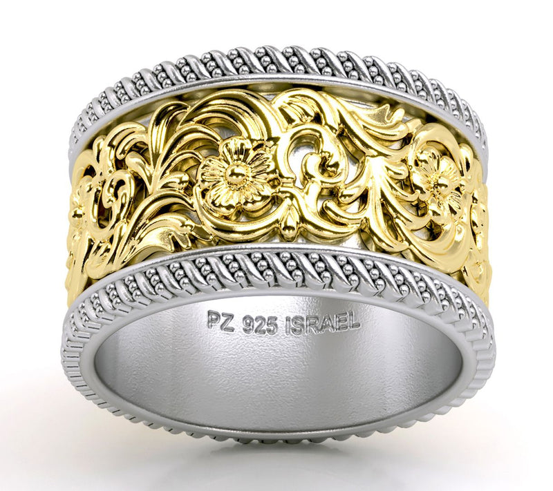 Or Paz Sterling Silver Textured Edge Spinner Band Ring — View 5