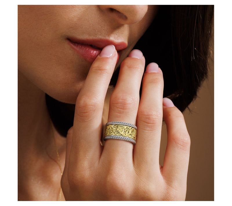 Or Paz Sterling Silver Textured Edge Spinner Band Ring — View 7