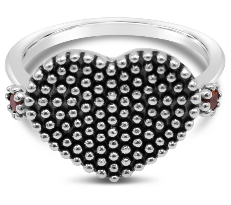 Elyse Ryan Sterling Bead Texture & Garnet HeartRing — View 4