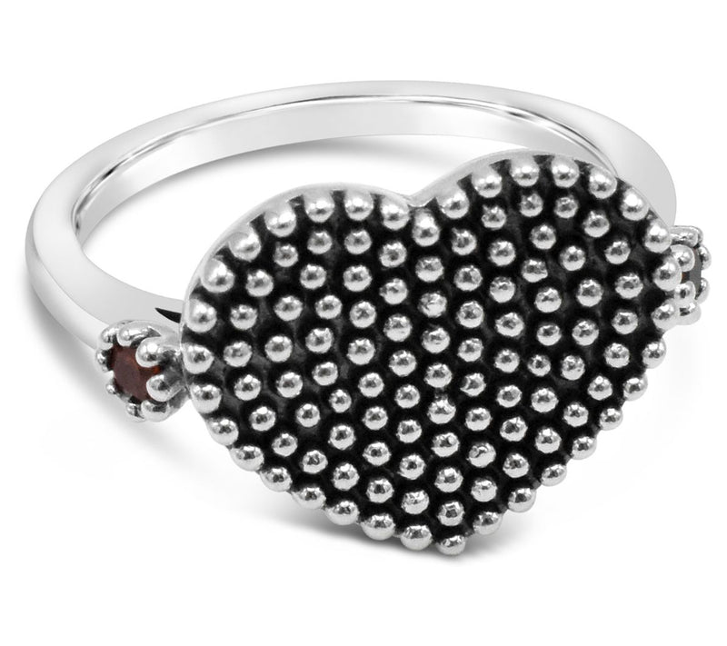 Elyse Ryan Sterling Bead Texture & Garnet HeartRing — Main view