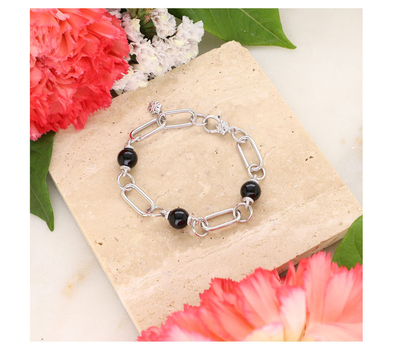 Ariva Sterling Silver Paperclip Link Gemstone Bead Bracelet — View 3